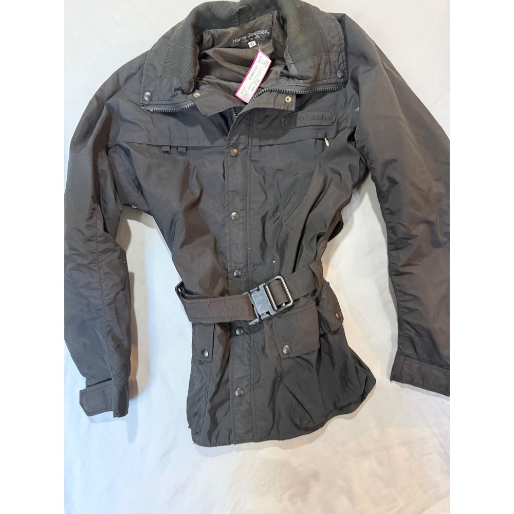 Harley-Davidson Womens Black Belted Field Jacket Nylon Utility Moto Coat Large